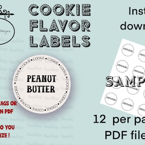 PRINTABLE 2&quot; Cookie flavor labels PEANUT BUTTER  Flavor labels, cookie table stickers