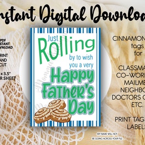 Cinnamon roll Fathers Day gift tags, fathers day treat labels, cinnamon buns