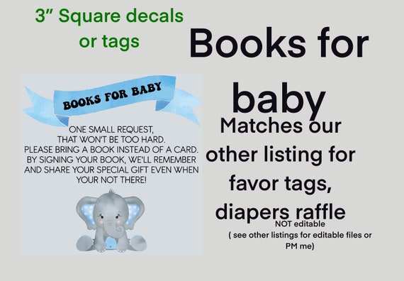 BOY ELEPHANT Books for Baby Cards, Baby Shower Library Cards