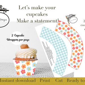 Printable cupcake wrappers, SPRING BIRTHDAY cupcake wraps, Baby shower cupcake wrappers