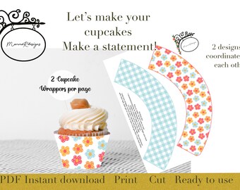 Printable cupcake wrappers, SPRING BIRTHDAY cupcake wraps, Baby shower cupcake wrappers