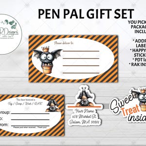 Halloween Bat Pen pal gift set,  Please deliver to labels, mailing labels, Swap inserts, Happy mail stickers, sticker flakes, Funny Bats