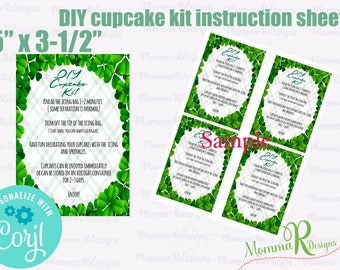 DIY cupcake tag, Do it yourself cupcake kit tags, St. Patricks  day cupcake gift tags, Instant Download tag, DIY cupcake instructions