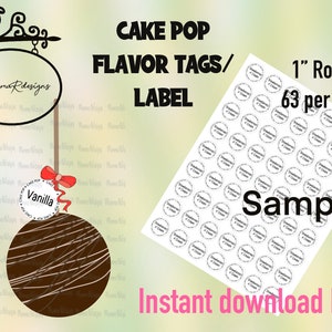 VANILLA-cakepop Smaaklabels, cakepop-labels 1 inch, VANILLA-cakepops