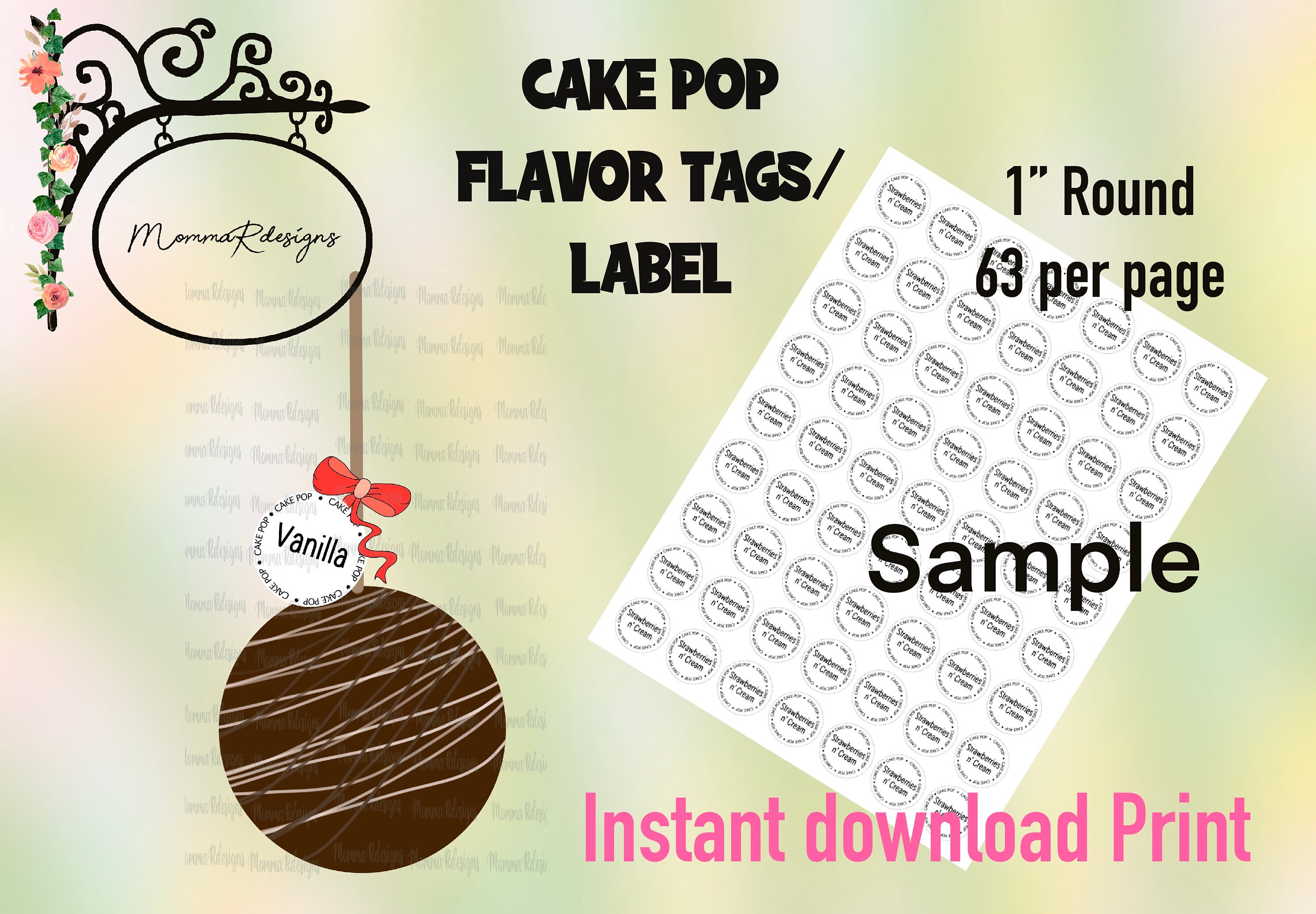 VANILLA cake pop Flavor tags, 1"  Cake pop labels, VANILLA cake pops