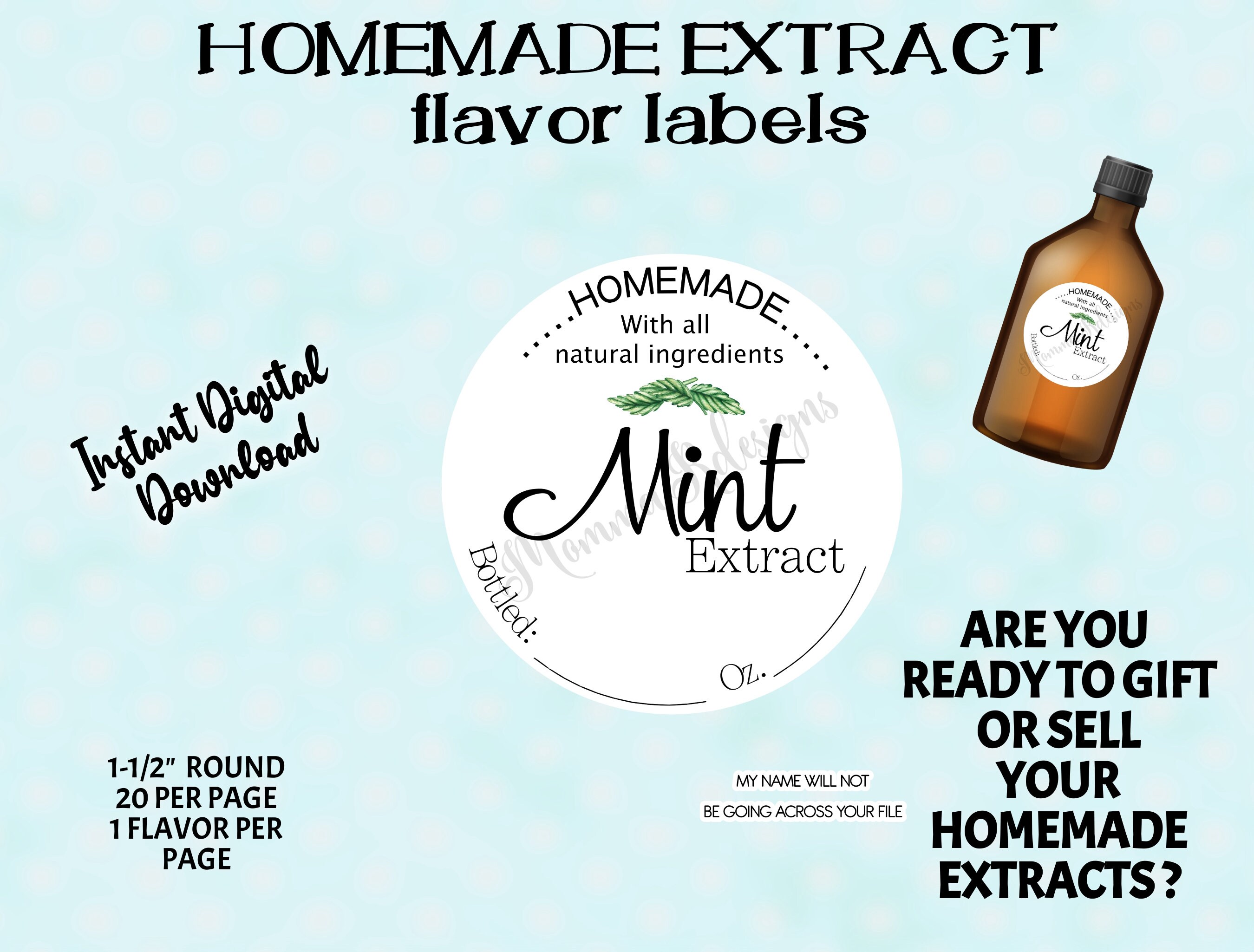 Round Homemade Vanilla Extract Label Template Printable Gift Sticker,  Personalize Custom Editable PDF Digital File Instant Download DIY 