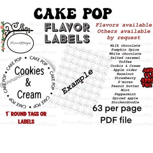 COOKIES and CREAM  cake pop Flavor tags, 1&quot;  Cake pop labels, Cookies n cream cake pops