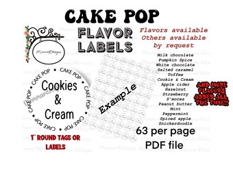 COOKIES and CREAM  cake pop Flavor tags, 1&quot;  Cake pop labels, Cookies n cream cake pops