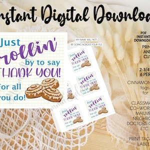 Cinnamon roll tags, CINNAMON ROLL labels, square treat tags
