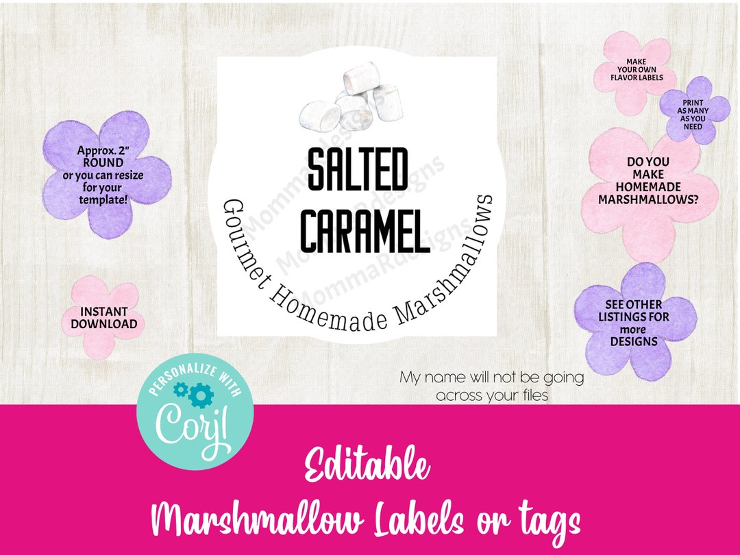 Round Marshmallow Flavor Labels, Do It Yourself Tags - Etsy