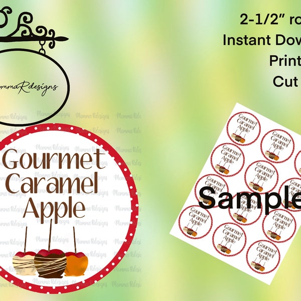 Candy gourmet candy apple labels, Instant download, CARAMEL APPLES