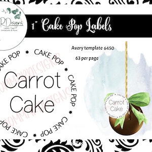 CARROT cake pop Flavor tags, 1&quot;  Cake pop labels, cake pops