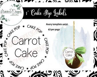 CARROT cake pop Flavor tags, 1"  Cake pop labels, cake pops