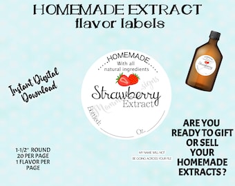 STRAWBERRY EXTRACT label, stickers, vanilla Extract 1.5", EXTRACTS