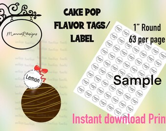 LEMON cake pop Flavor tags, 1&quot; Cake pop labels, LEMON cake pops
