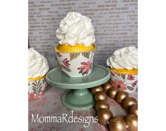 Printable cupcake wrappers, AUTUMN FLORAL cupcake wraps,  CUTE cupcake wrapper
