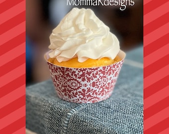 Printable cupcake wrappers, RED DESIGN cupcake wraps, Party cupcake wrap