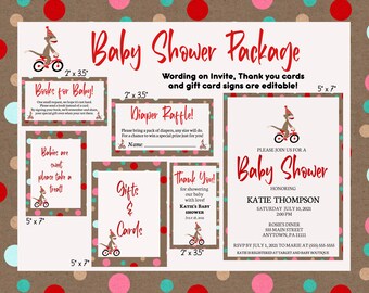 Baby Shower invite set, invites, thank you favor card, diaper raffle, books for baby and treat signs