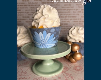 Printable cupcake wrappers, BLUE floral cupcake wraps, Shower cupcake wrapper
