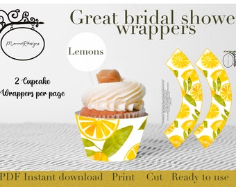 Printable cupcake wrappers, Lemon cupcake wraps, Shower dessert table