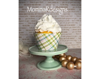 Printable cupcake wrappers,  PLAID cupcake wraps,  SHOWER cupcake wrapper
