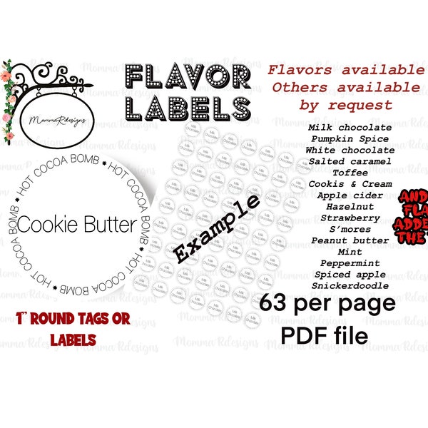 1" Cocoa bomb flavor labels for COOKIE BUTTER multipack cocoa bomb tags, Flavor labels