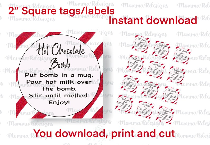 2 square hot cocoa bomb tag hot chocolate bomb printable