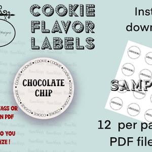 PRINTABLE 2&quot; Cookie flavor labels CHOCOLATE CHIP Flavor labels, cookie table stickers