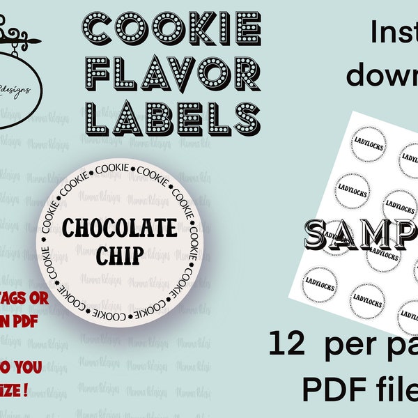 PRINTABLE 2" Cookie flavor labels CHOCOLATE CHIP Flavor labels, cookie table stickers