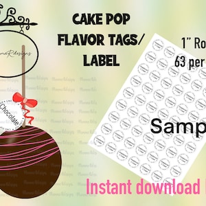 CHOCOLATE cake pop Flavor tags,  1" Cake pop labels