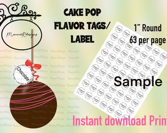 CHOCOLATE cake pop Flavor tags,  1&quot; Cake pop labels