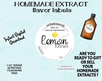 LEMON EXTRACT label, stickers, vanilla Extract 1.5", EXTRACTS