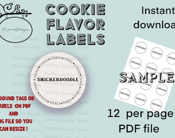 PRINTABLE 2&quot; Cookie flavor labels SNICKERDOODLE Flavor labels, cookie table stickers
