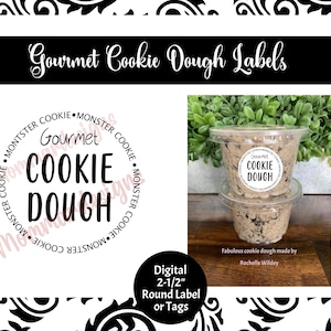 COOKIE DOUGH label, Monster cookie dough tags,  printable tag, digital file, instant download,  2-1/2” round round tags
