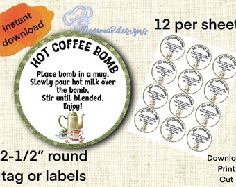 VINTAGE Coffee bomb tag, hot cocoa bomb tag, coffee bomb directions, pdf file