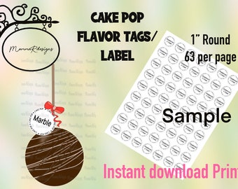 MARBLE cake pop Flavor tags, 1"  Cake pop labels, MARBLE cake pops