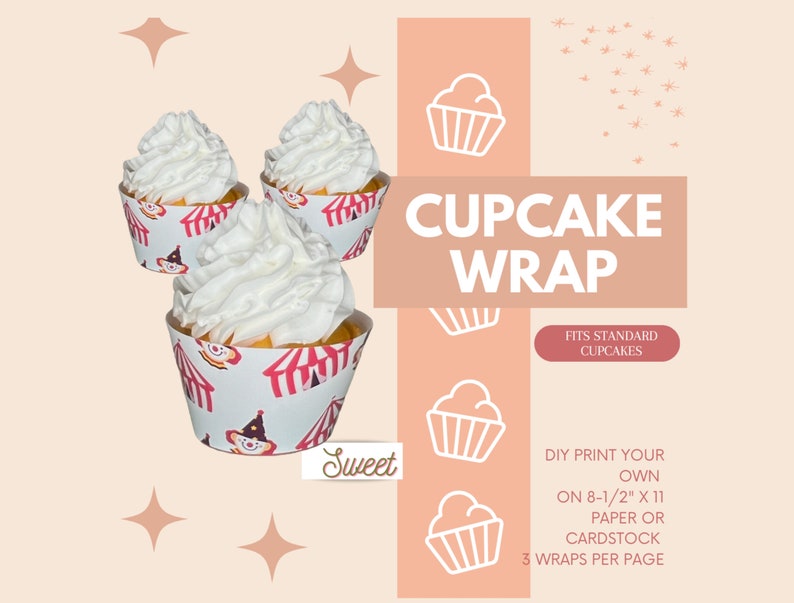 Cupcake wrappers CIRCUS print cupcake wraps BIRTHDAY cupcake wrapper