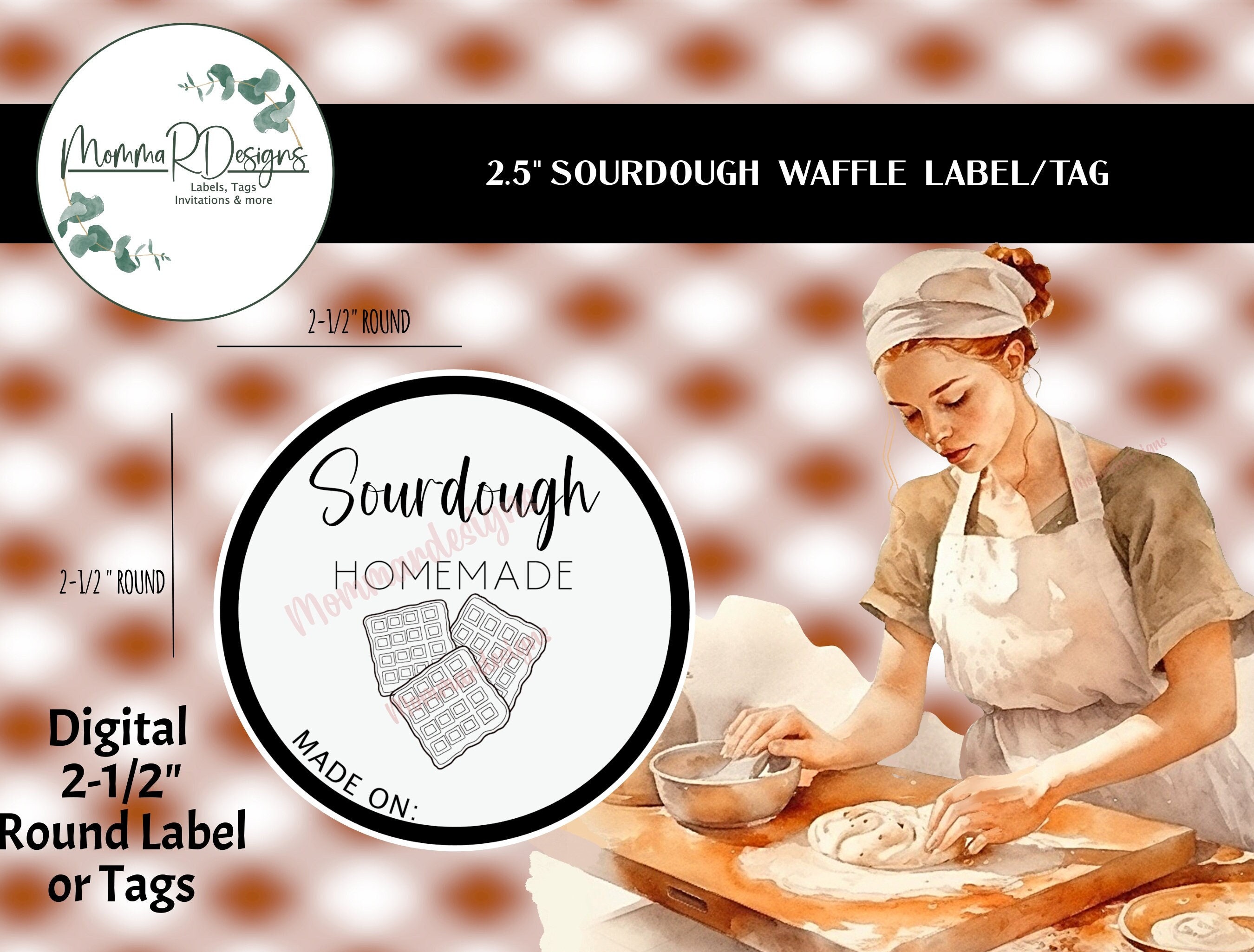 Waffle Label SOURDOUGH WAFFLE Labels 2.5 Inch, Homemade Sourdough Bread Waffle Tags ...