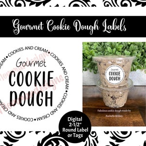 COOKIE DOUGH label, Cookies and Cream cookie dough tags,  printable tag, digital file, instant download,  2-1/2” round round tags