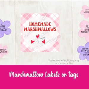 HOMEMADE Marshmallow druckbares Etikett, GOURMET Marshmallow Aufkleber, Valentine Marshmallow Tags