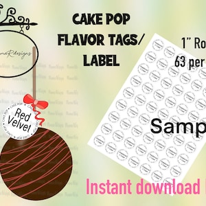 RED VELVET cake pop Flavor tags, 1&quot;  Cake pop labels, Red Velvet cake pops