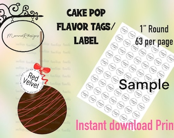 RED VELVET cake pop Flavor tags, 1&quot;  Cake pop labels, Red Velvet cake pops