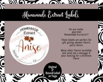 Homemade Anise Extract label, Extract labels, Extract stickers