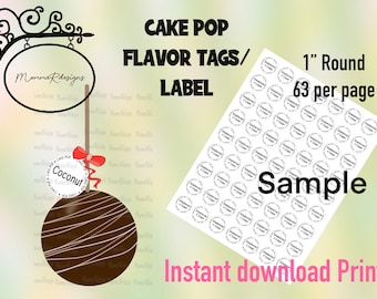 COCONUT cake pop Flavor tags,  1" Cake pop labels