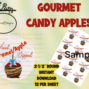 Mela caramellata, Tag di mela caramellata IMMERSA A MANO, etichette di mele caramelle gourmet, download istantaneo