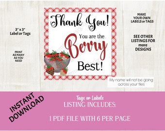 Chocolate covered strawberry tags, The berry best label, Instant download