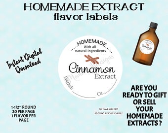 CINNAMON EXTRACT label, stickers, vanilla Extract 1.5", EXTRACTS