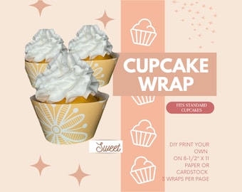 Cupcake wrappers, YELLOW print cupcake wraps, Shower cupcake wrapper