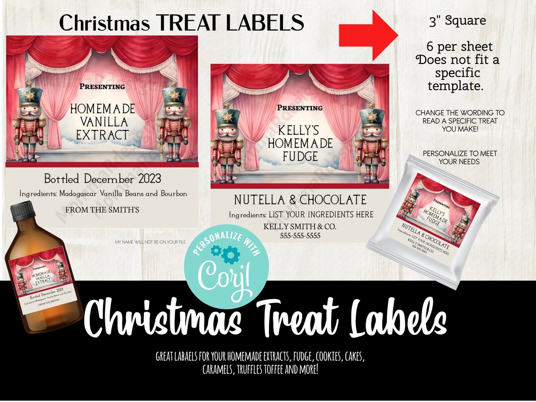 EDITABLE 3 Christmas Labels Extracts Fudge Etc. Etsy
