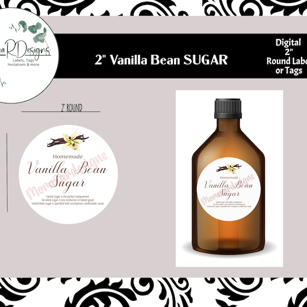 PRINTABLE 2" VANILLA SUGAR label, stickers, vanilla Extract